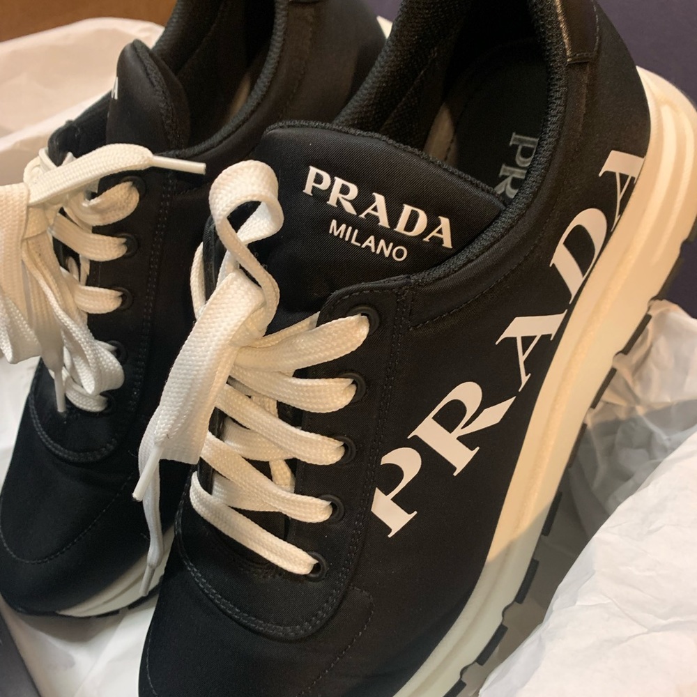 AUTH PRADA Sneakers Plain Logo Street Style, in BLACK Unisex, EU 8.5/US 10 - Picture 5 of 14